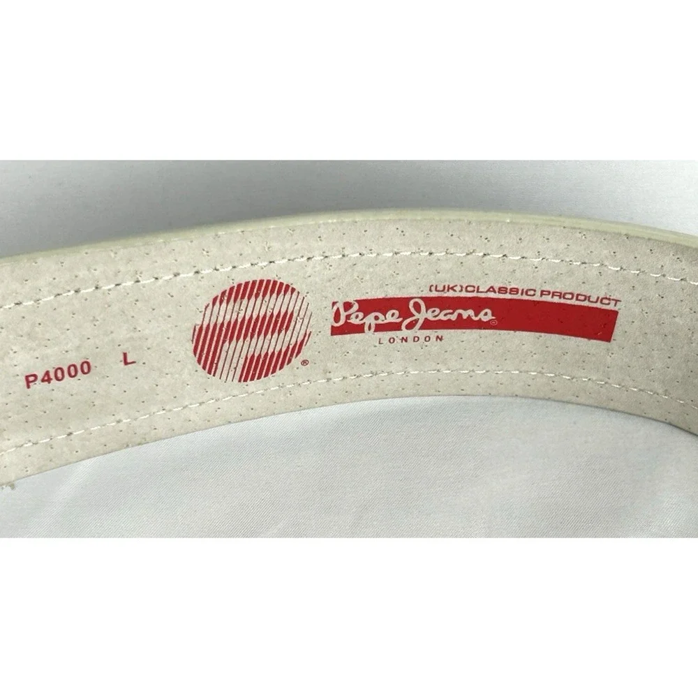 Unworn Vtg Pepe Jeans Blue White Logo Leather Belt Womens Sz L Spellout Y2K 90s